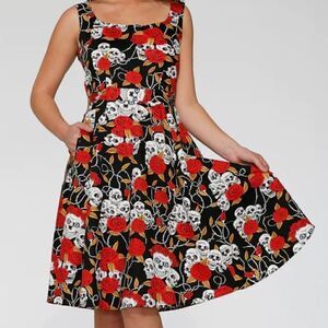 Orchid Bloom Retro‎ Flare Skirt Skulls and Roses Dress - 6